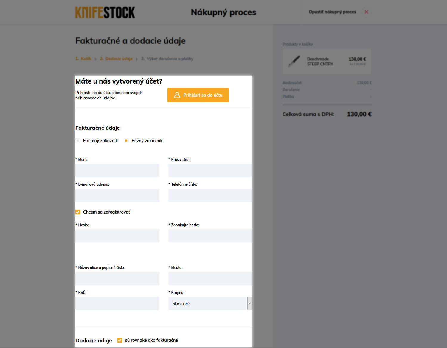 guide d'achat sur knifestock.sk - informations de livraison