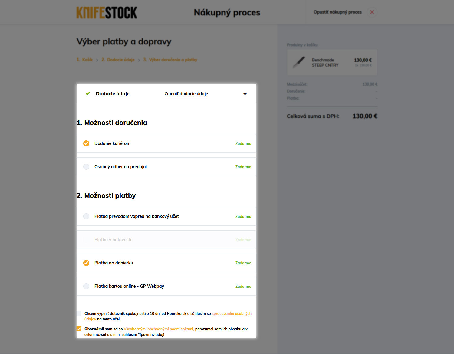 guide d'achat sur knifestock.sk - livraison et paiement
