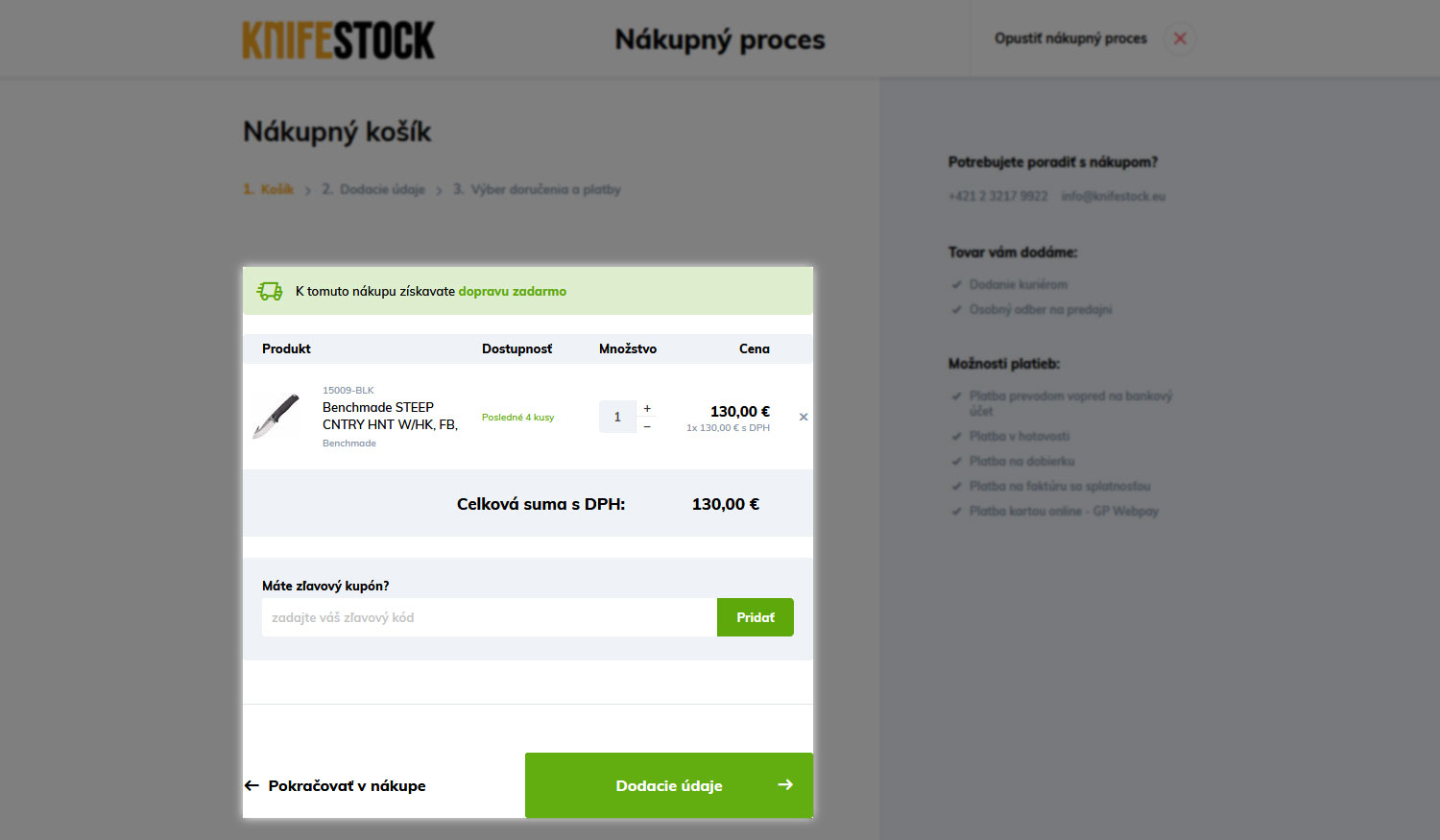 guide d'achat sur knifestock.sk - panier